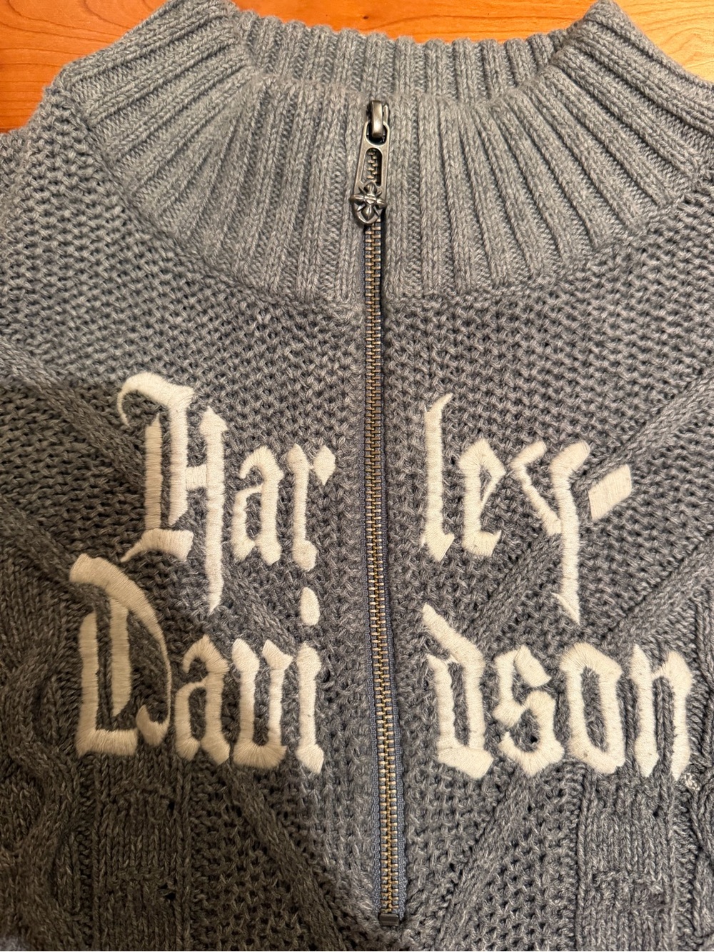 Harley Davidson Ombre Gray Cable Knit Quarter Zip Sweater Chunky Gothic XL